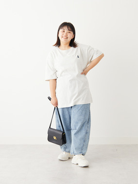 ハピにゃん刺繍・綿100％ ビッグシルエット Tシャツ HIT100