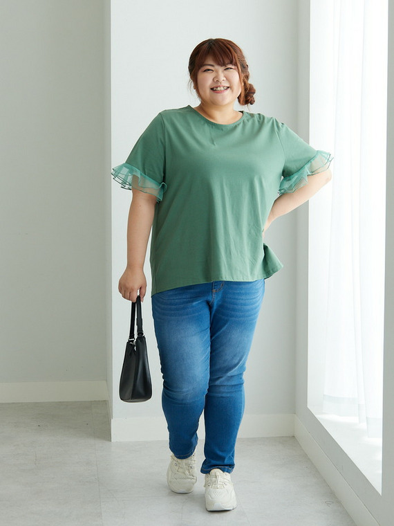 さらすべ滑らか！！ 肌触り自慢のシルケット ひんやり レース袖 Tシャツ