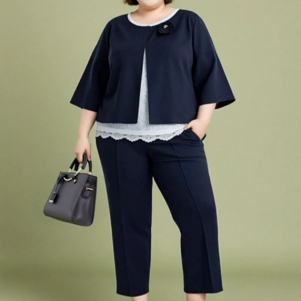 【3点セット】レースブラウステーパードパンツスーツ（コサージュ付）