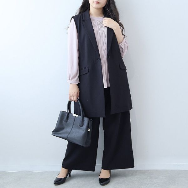 ふわもちジョーゼット ストレッチ テーラードジレ／パンツ