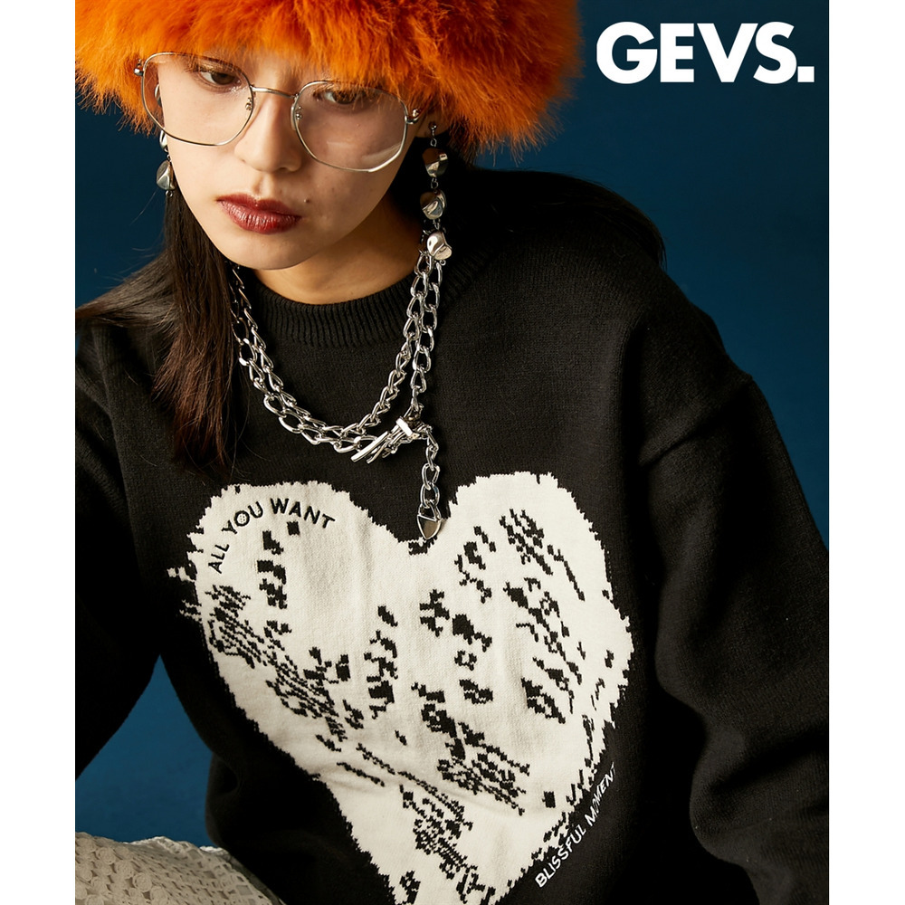ハートジャガードニットプルオーバー 大きいサイズ GEVS.