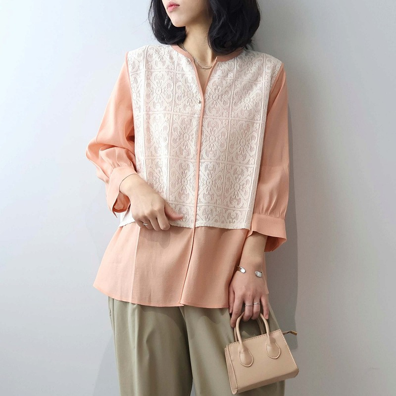 【タイムセール】【WEB/一部店舗限定】レースレイヤード ブラウス LL/3L/4L/5L leswelレスウェル