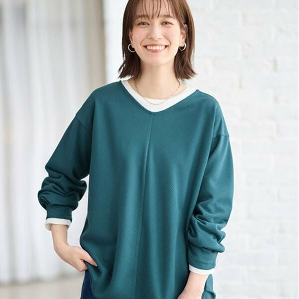 細見えラインリップル切替トップス