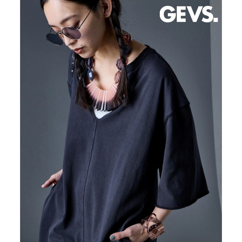 綿100％キーネックカットソーワンピース　大きいサイズ　GEVS.