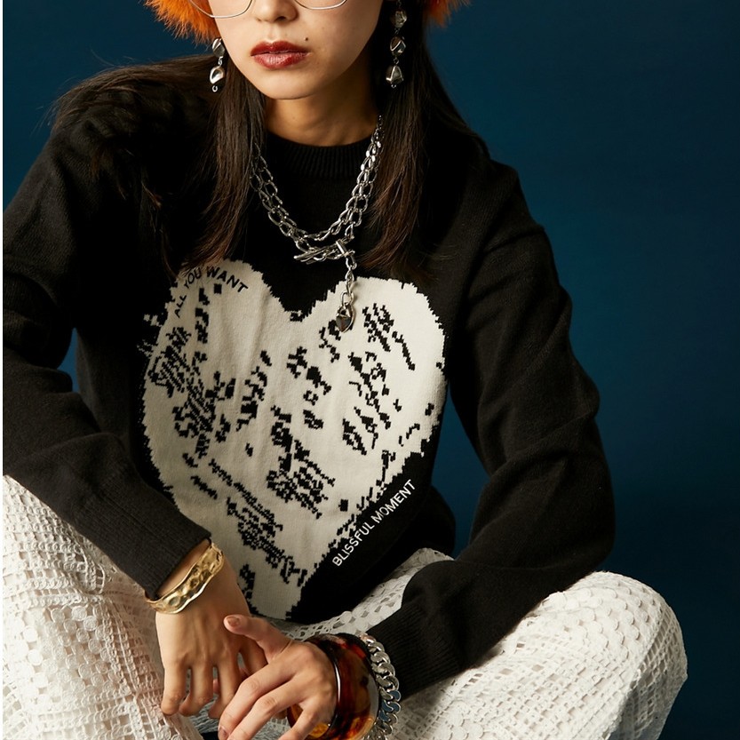 ハートジャガードニットプルオーバー 大きいサイズ　GEVS.