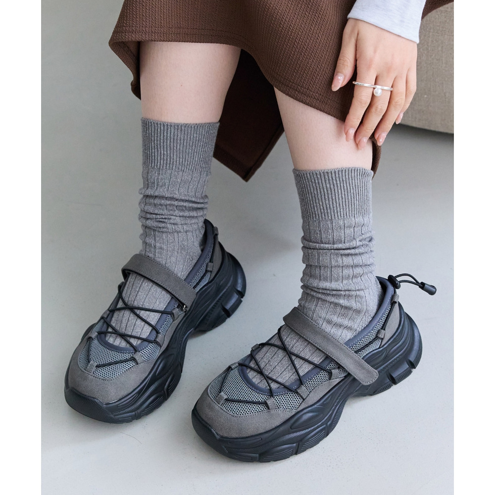 【ゆったり甲高】厚底 メリージェーンスニーカー　24.0cm/25.0cm　幅広　甲高　カジュアル　ラビアンジェ