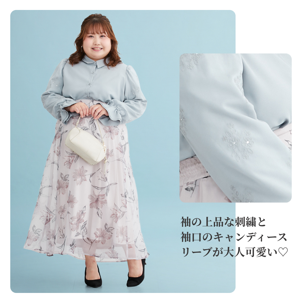 5.袖フラワー刺繍×ラインストーンブラウス