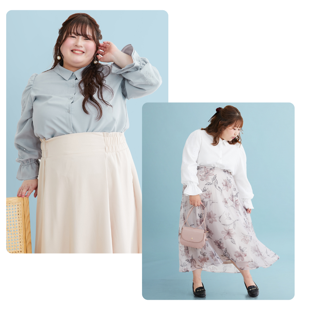 3.袖フラワー刺繍×ラインストーンブラウス